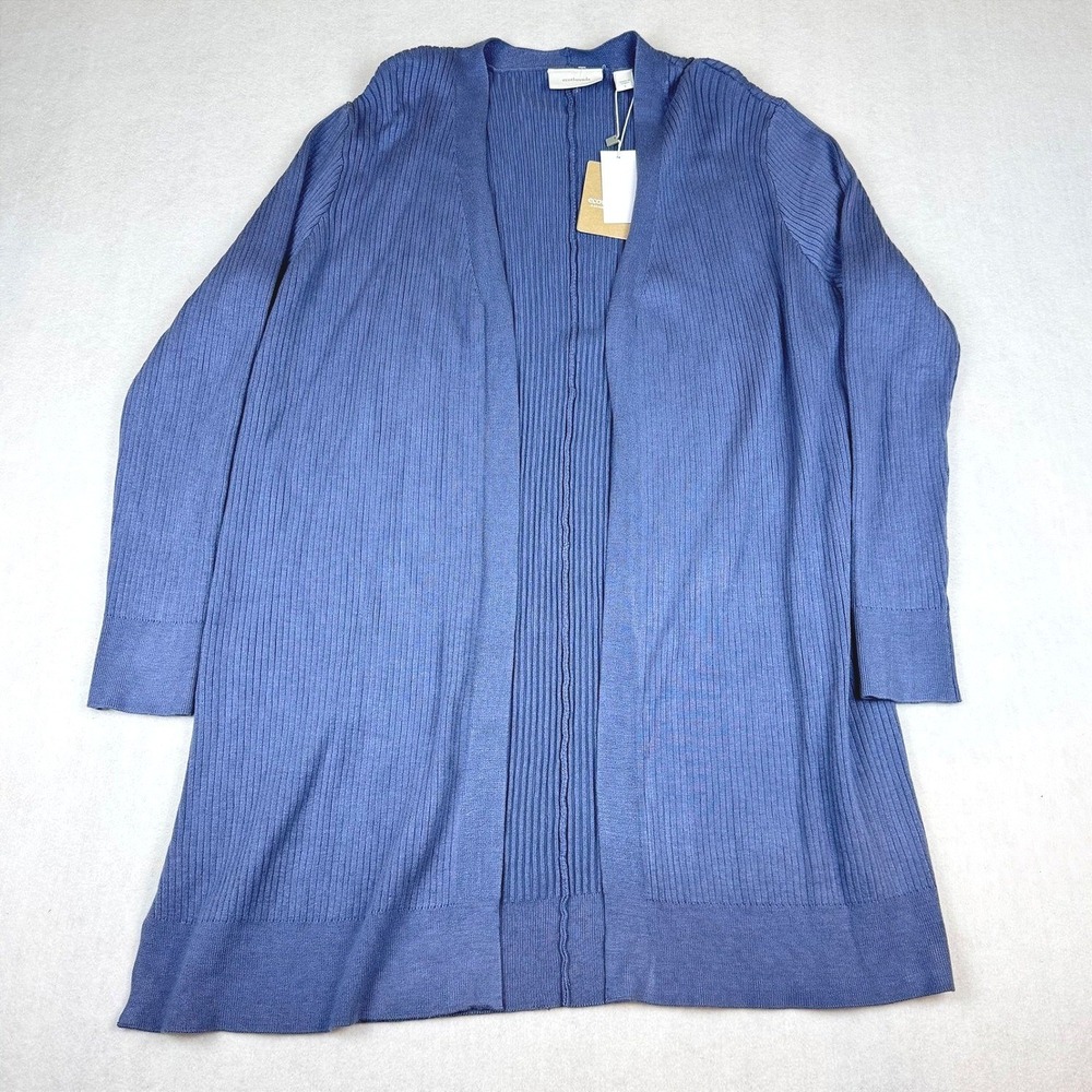 Ecothreads Women Blue Ribbed Open Front Longline Cardigan Sweater L
